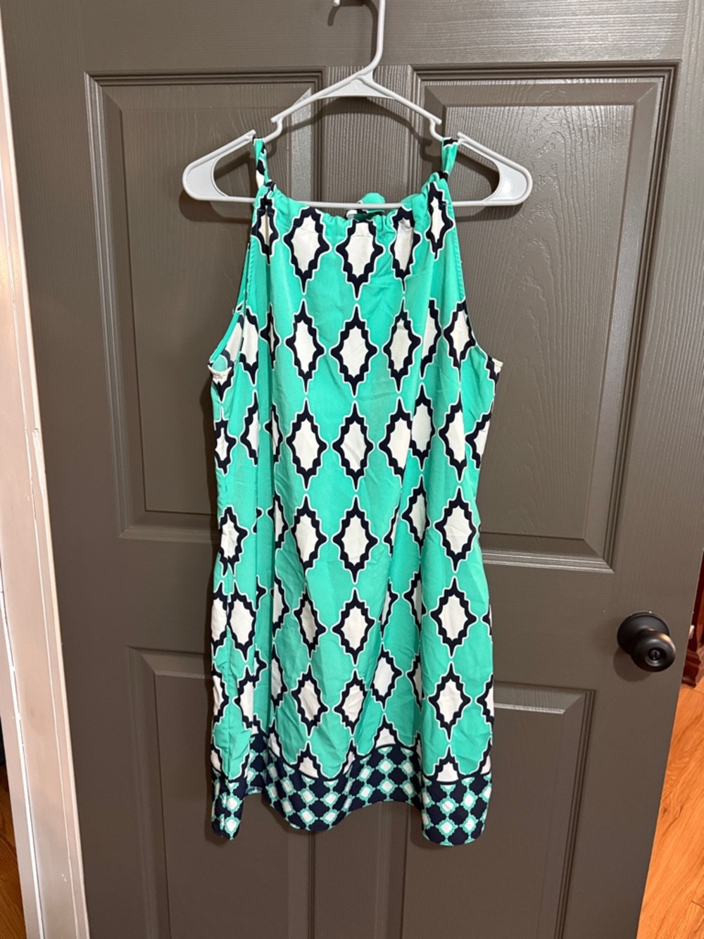 Crown & Ivy Aqua Geometric Halter Dress